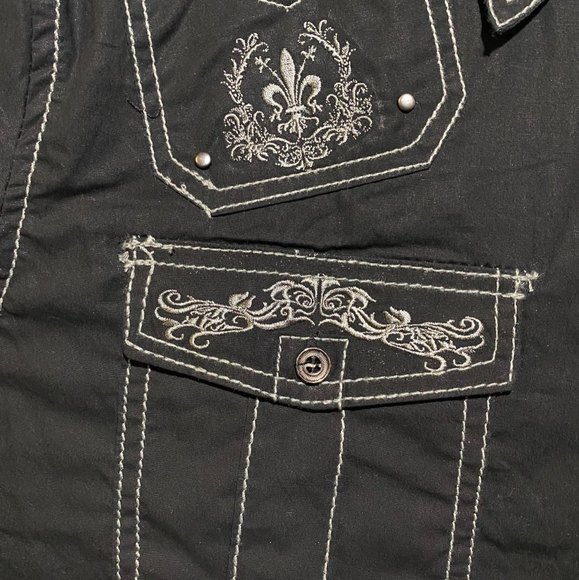 Franky Max Men’s Embroidered w/ Paisley trims Long Sleeve Shirt Size M Blk 3 - Picture 3 of 9